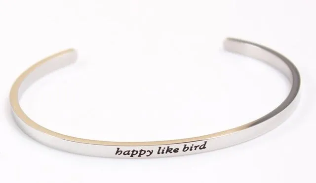 2017 New Stainless Steel Engraved Positive Inspirational Quote Hand Stamped Cuff Mantra Bracelet Bangle For Women Best Gifts