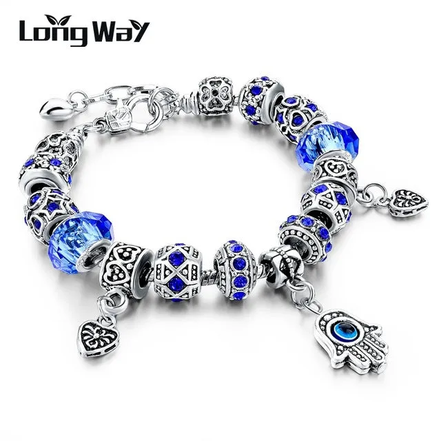 2017 Silver Charm Bracelets Christmas gift For Women With Crystal Beads Bracelets & Bangles Pulseras DIY Jewelry SBR160037