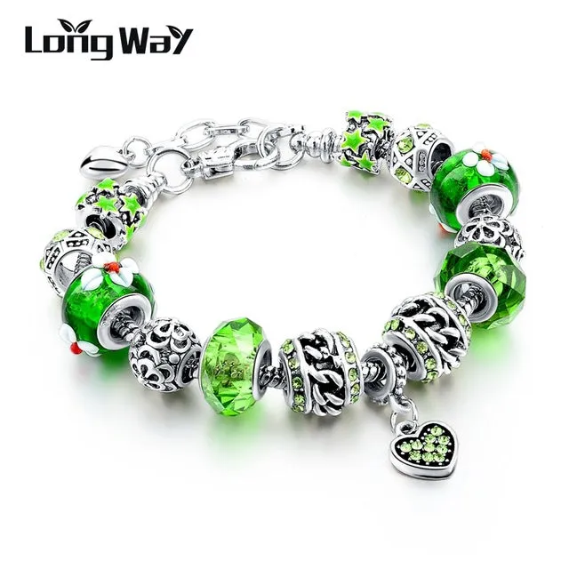 2017 Silver Charm Bracelets Christmas gift For Women With Crystal Beads Bracelets & Bangles Pulseras DIY Jewelry SBR160037