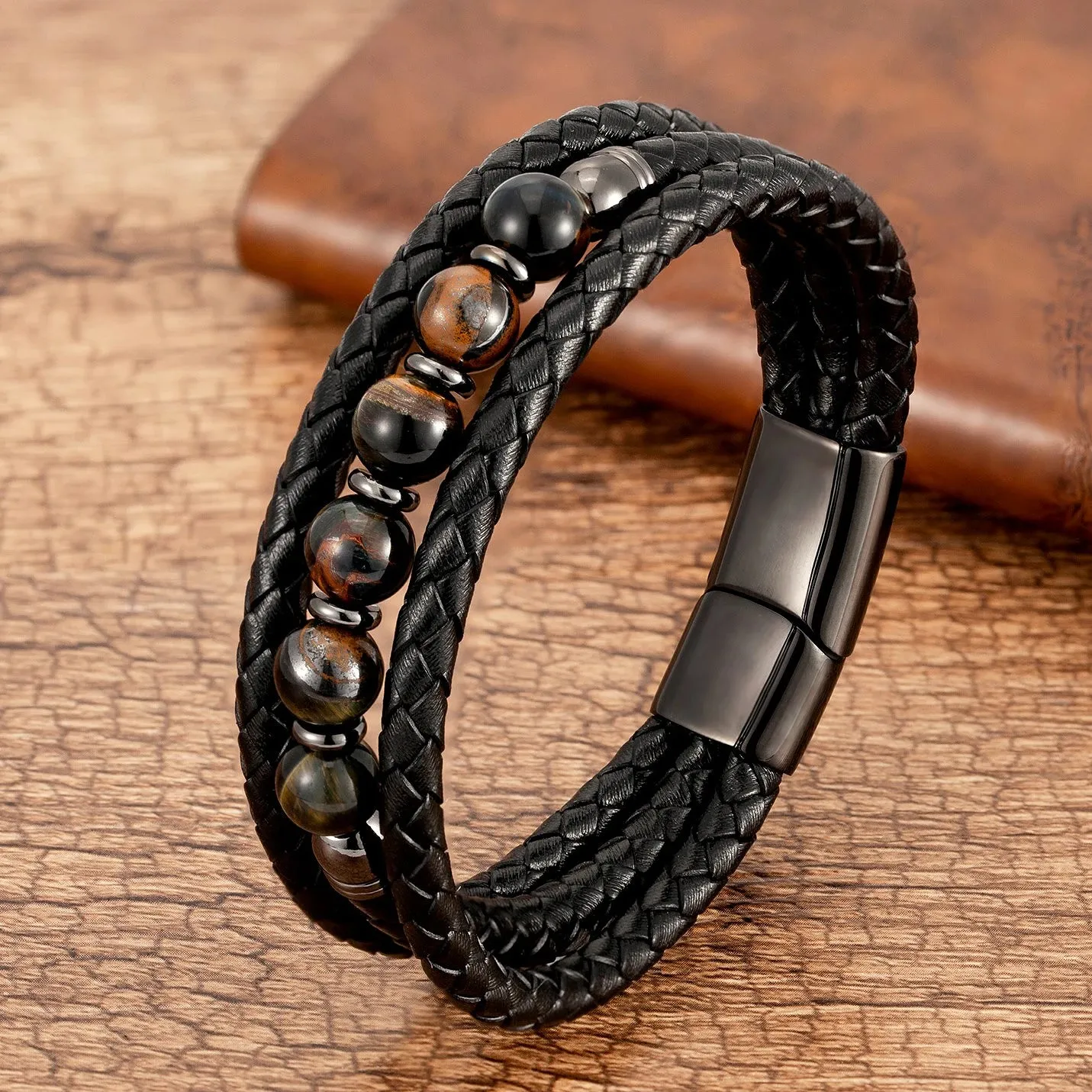 2021 Trendy Multilayer Leather Bracelets Men Jewelry 9 Style Round Stone 8mm Beaded Bracelets For Male Women Valentine Day Gifts