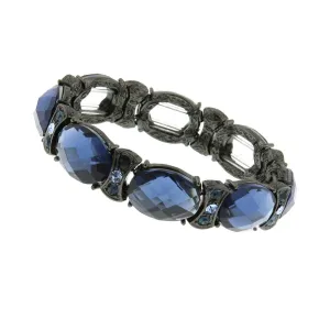 2028 Jewelry Blue Stone & Crystal Black Stretch Bracelet