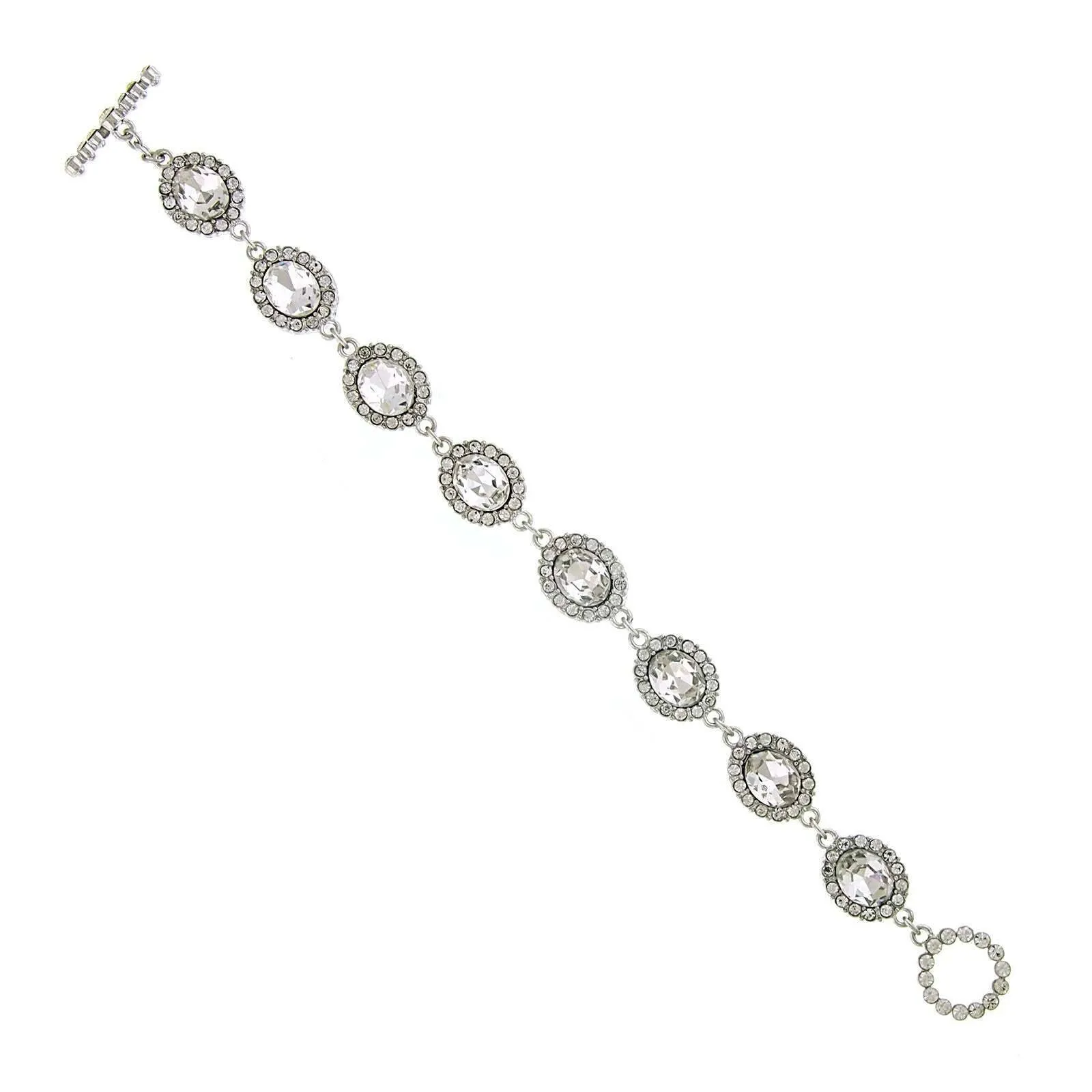 2028 Jewelry Oval Faceted Crystal Link Toggle Bracelet