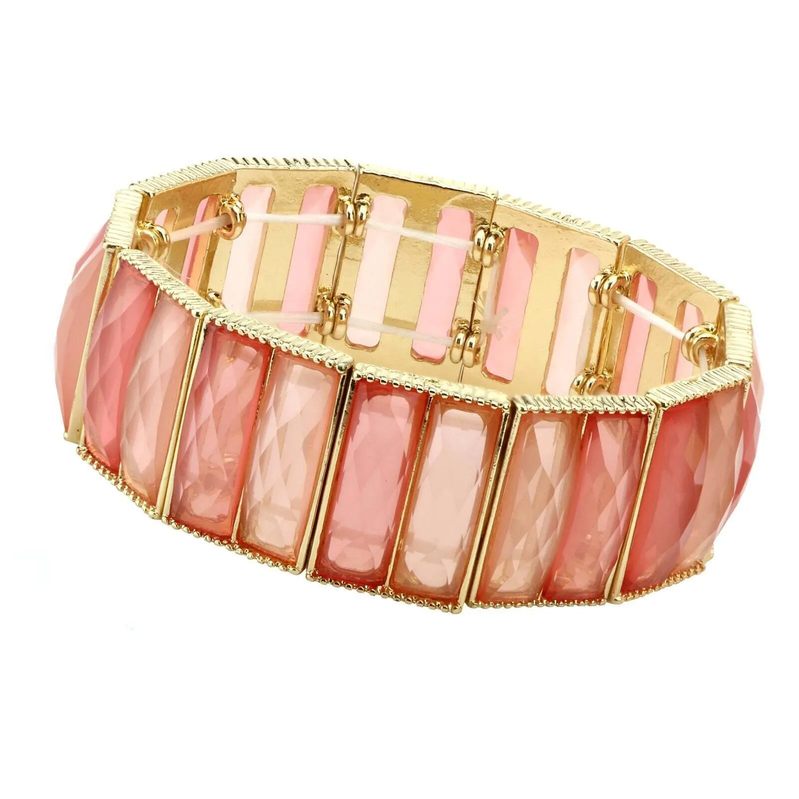 2028 Jewelry Semi Transparent Baguette Shape Stone Stretch Bracelet