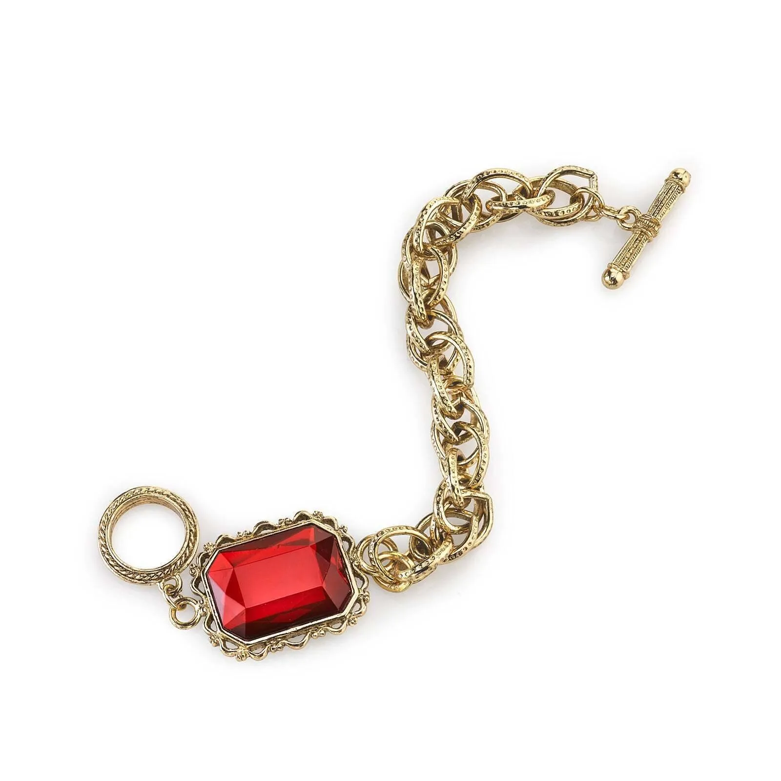 2028 Jewelry Siam Red Octagon Stone Multi Link Chain Toggle Bracelet