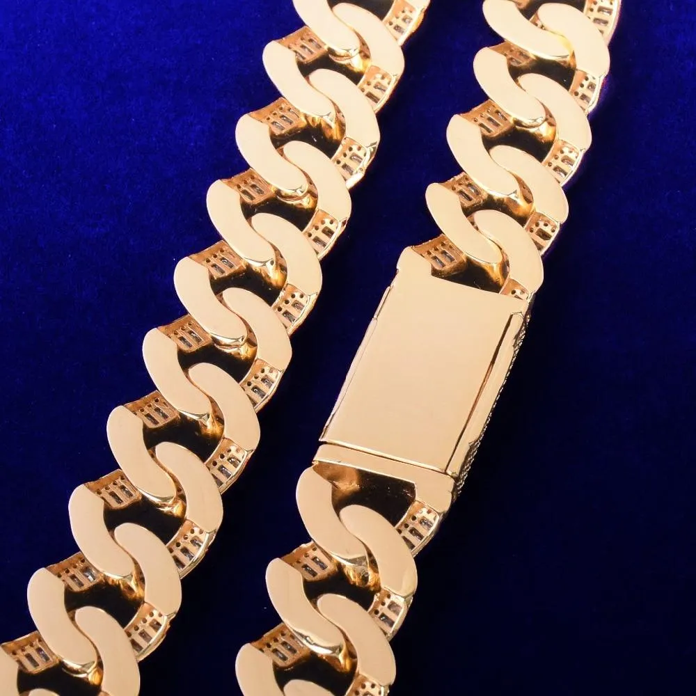 20MM Baguette Cuban Bracelet Chain Trendy Link Bling Zirconia Copper Rock Jewelry