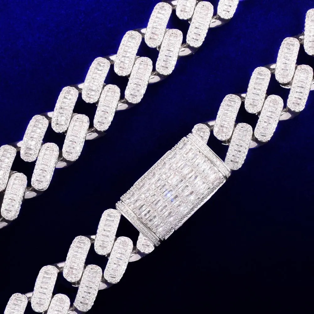 20MM Baguette Cuban Bracelet Chain Trendy Link Bling Zirconia Copper Rock Jewelry