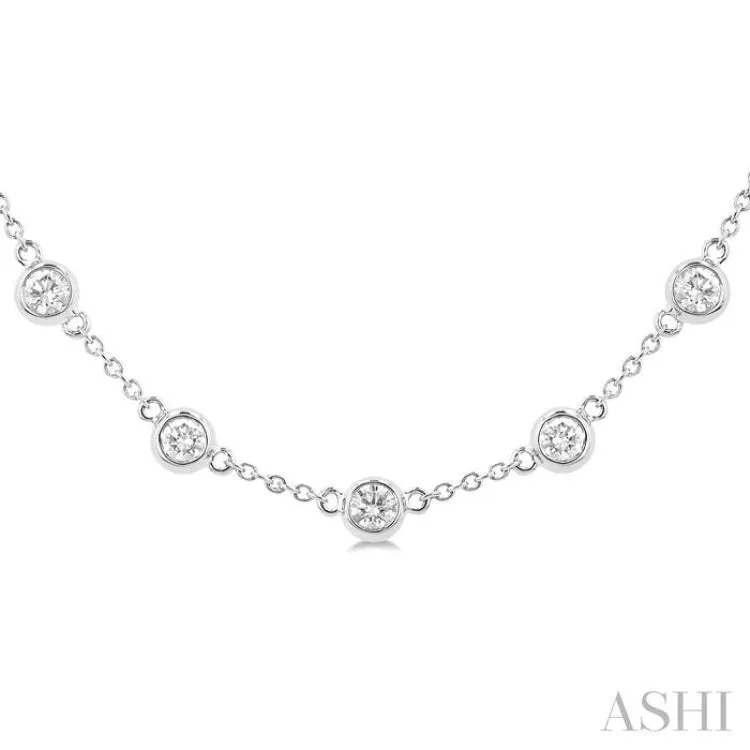 3 ctw Bezel Set Round Cut Diamond Station Necklace in 14K White Gold