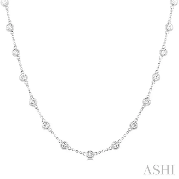 3 ctw Bezel Set Round Cut Diamond Station Necklace in 14K White Gold