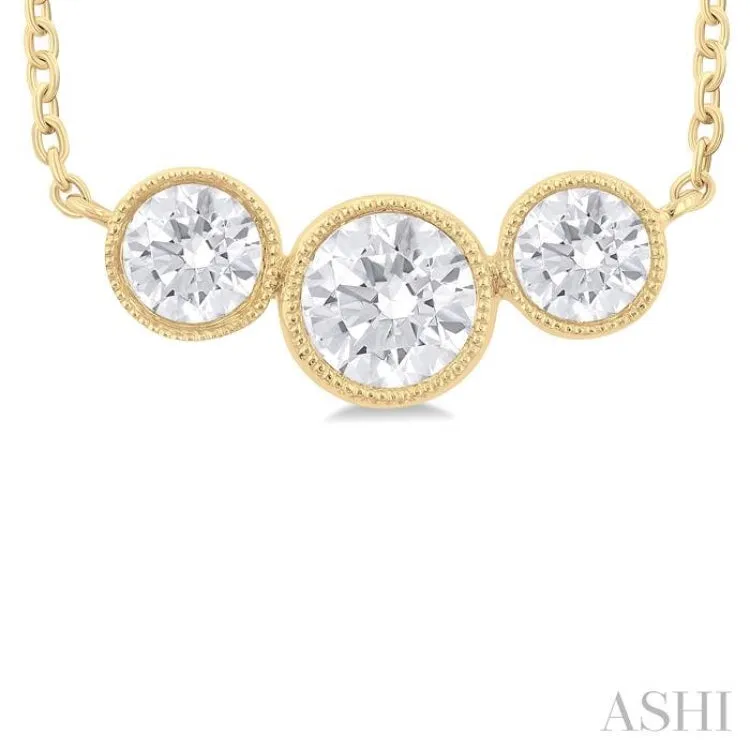 3/4 ctw Past, Present & Future 3-Stone Bezel Set Round Cut Diamond Necklace in 14K Yellow Gold