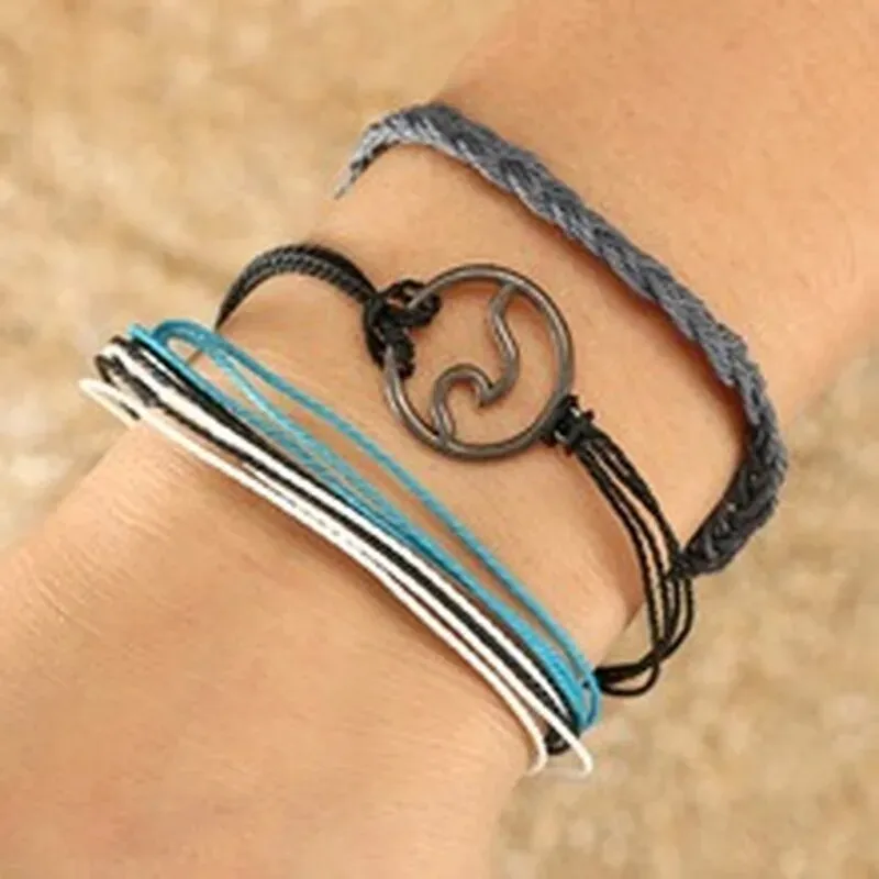 3pcs/set Bohemian Beach Surf Bracelets Set Wave Handmade Braided Bracelet Adjustable Multilayer Wristband Bracelet Women Gift