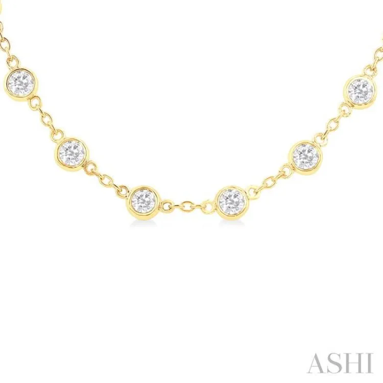 4 ctw Bezel Set Round Cut Diamond Station Necklace in 14K Yellow Gold