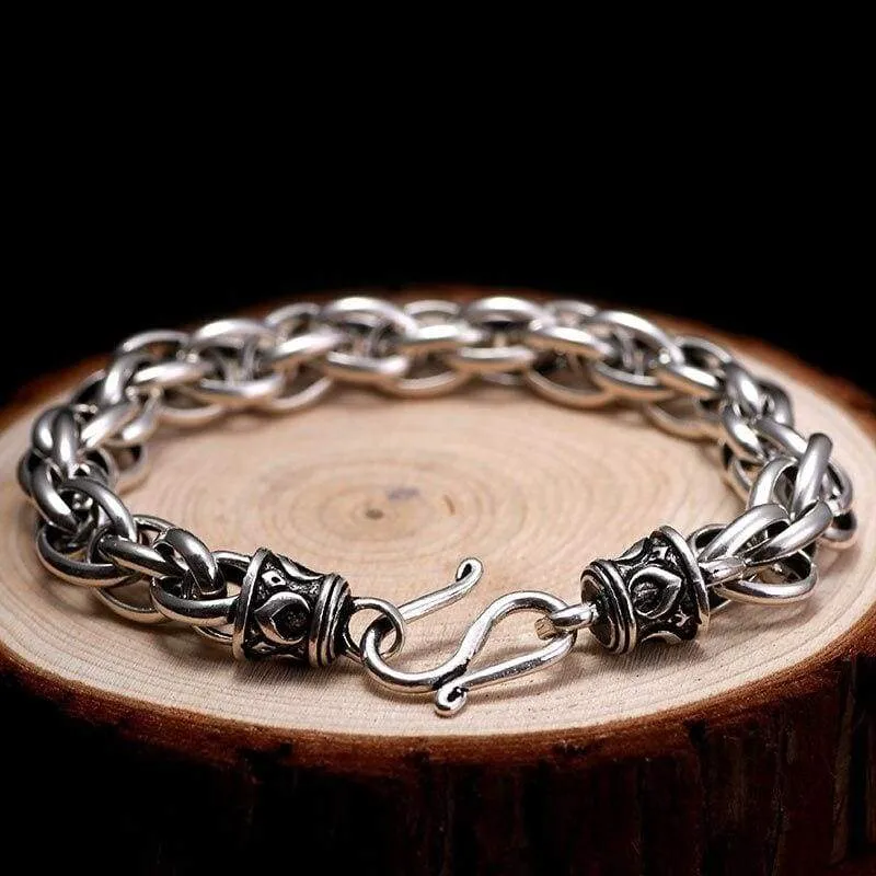 925 Silver 10mm Round By Round Cool Bracelet for Men Vintage Punk Rock Thai Handmade Crafts Male Sterling Silver Jewelry