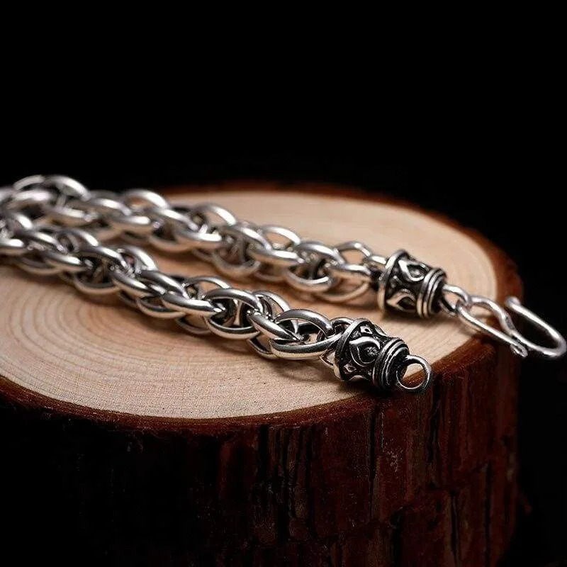 925 Silver 10mm Round By Round Cool Bracelet for Men Vintage Punk Rock Thai Handmade Crafts Male Sterling Silver Jewelry