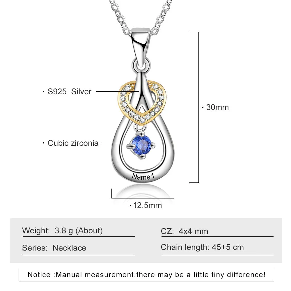 925 Sterling Silver One Birthstone Heart Necklace