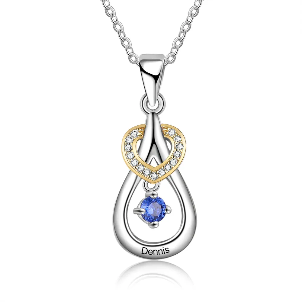 925 Sterling Silver One Birthstone Heart Necklace