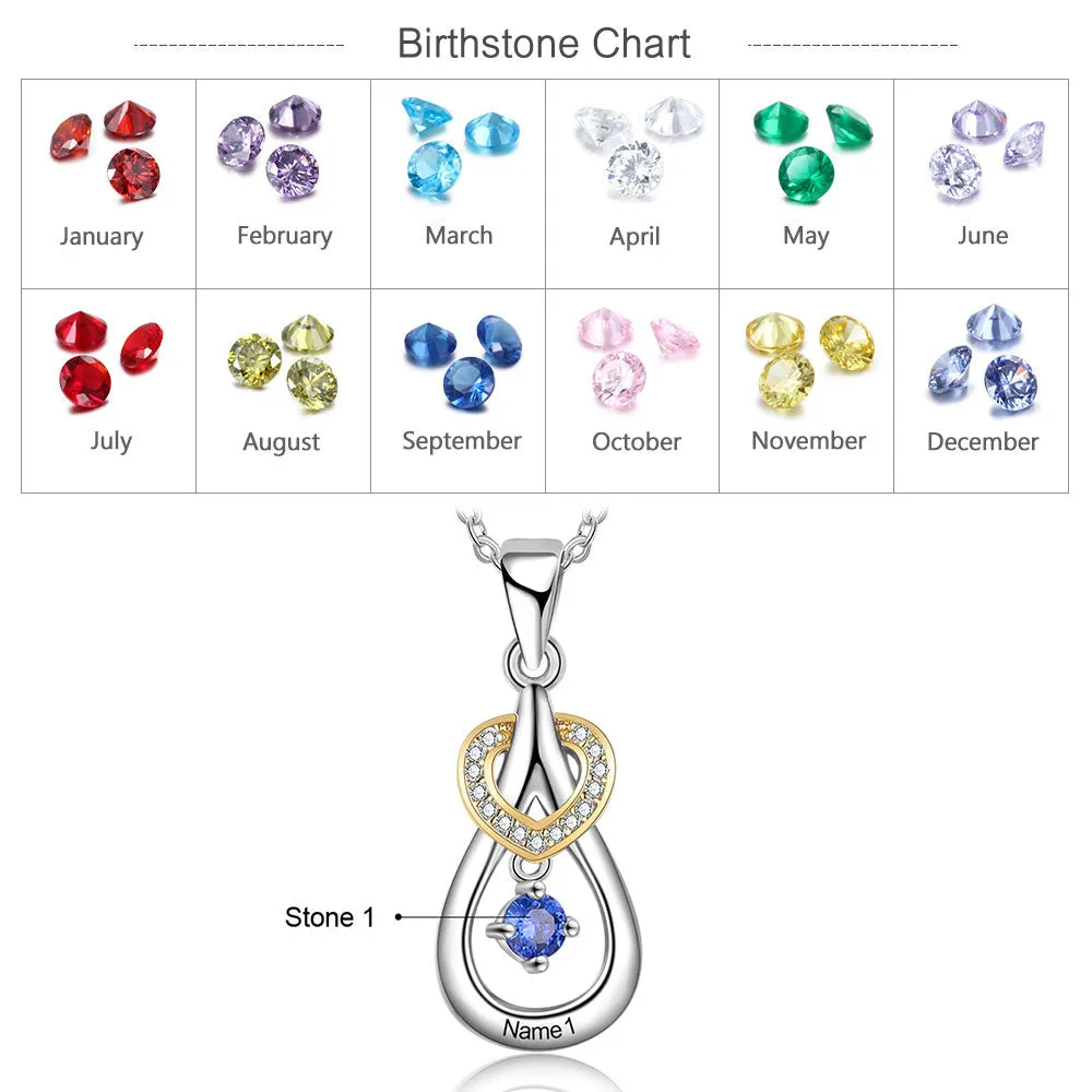 925 Sterling Silver One Birthstone Heart Necklace