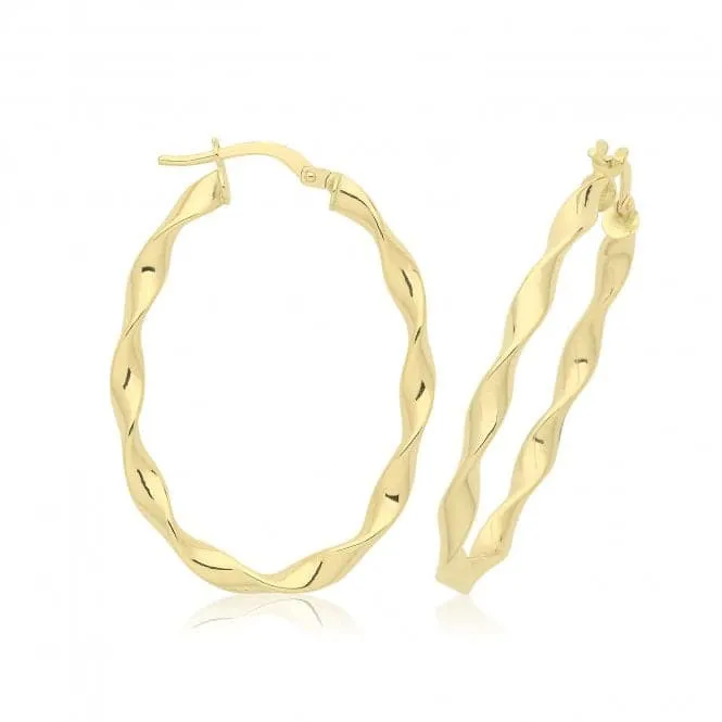 9ct Yellow Gold Oval Twist Hoop Earrings ER1211