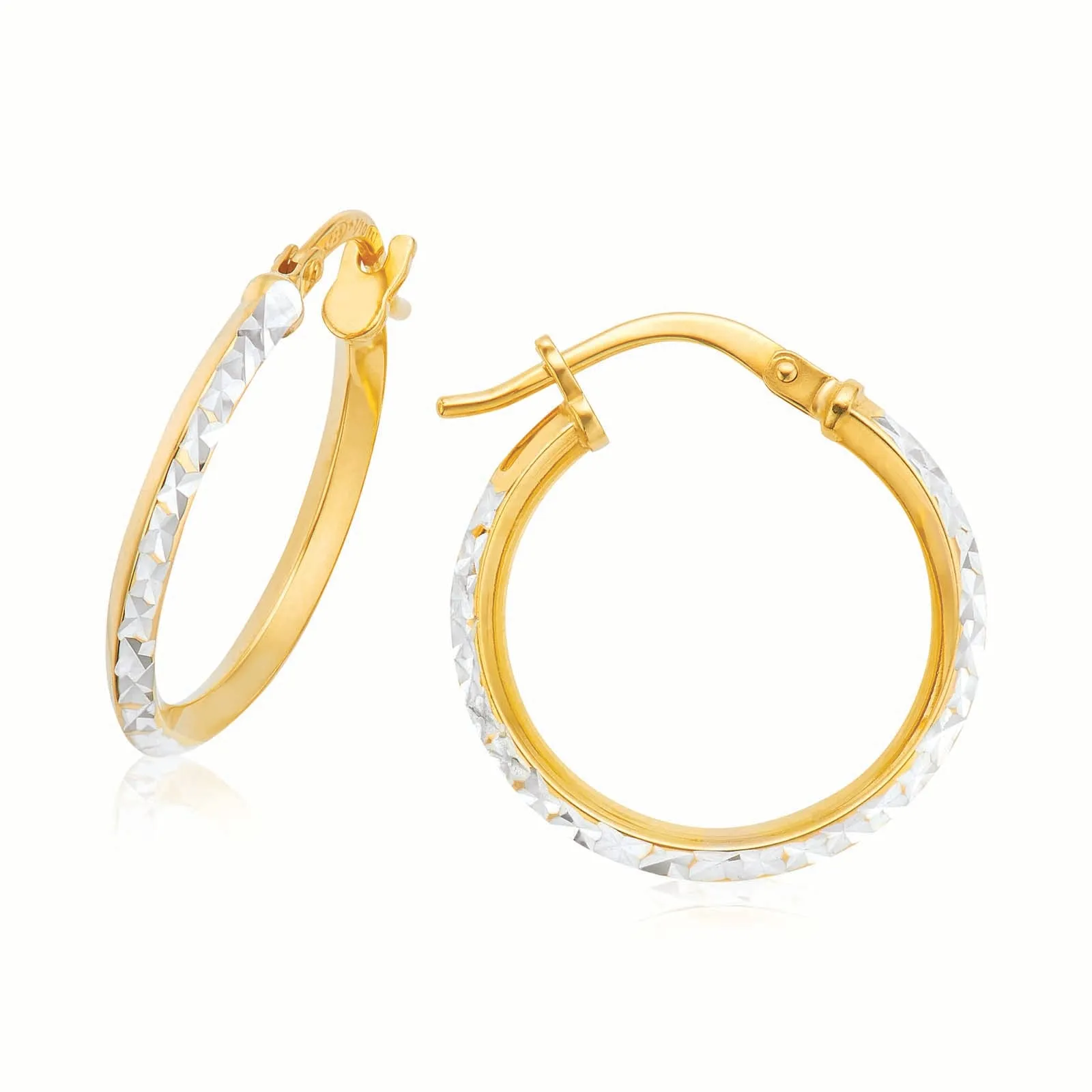 9ct Yellow Gold Silver Filled 15mm Patterned Hoop Earrings