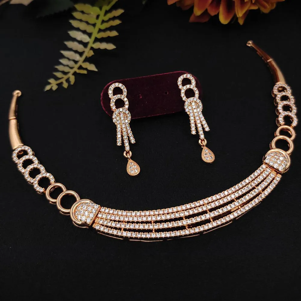 Aamrapali Rose Gold Plated AD Necklace Set