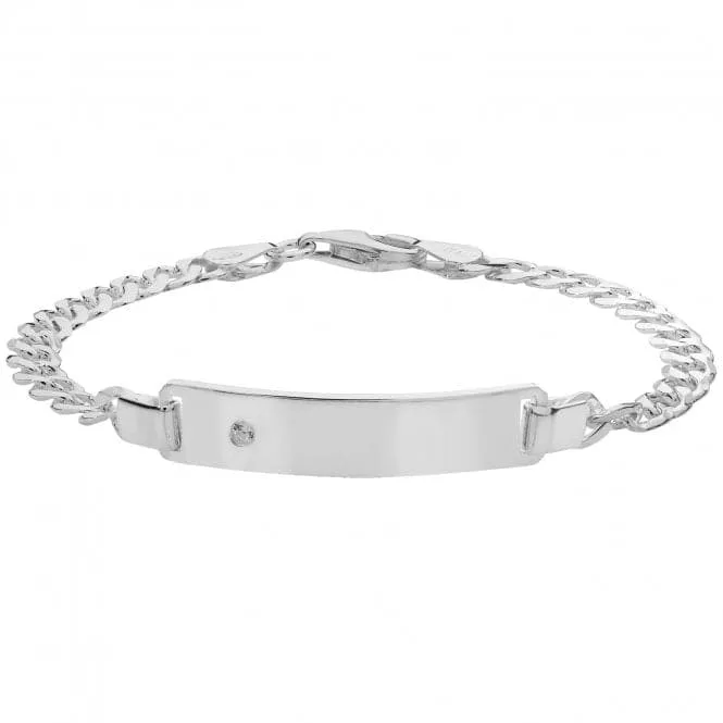 Acotis Silver Id Bracelet Curb Zirconia Set G2231