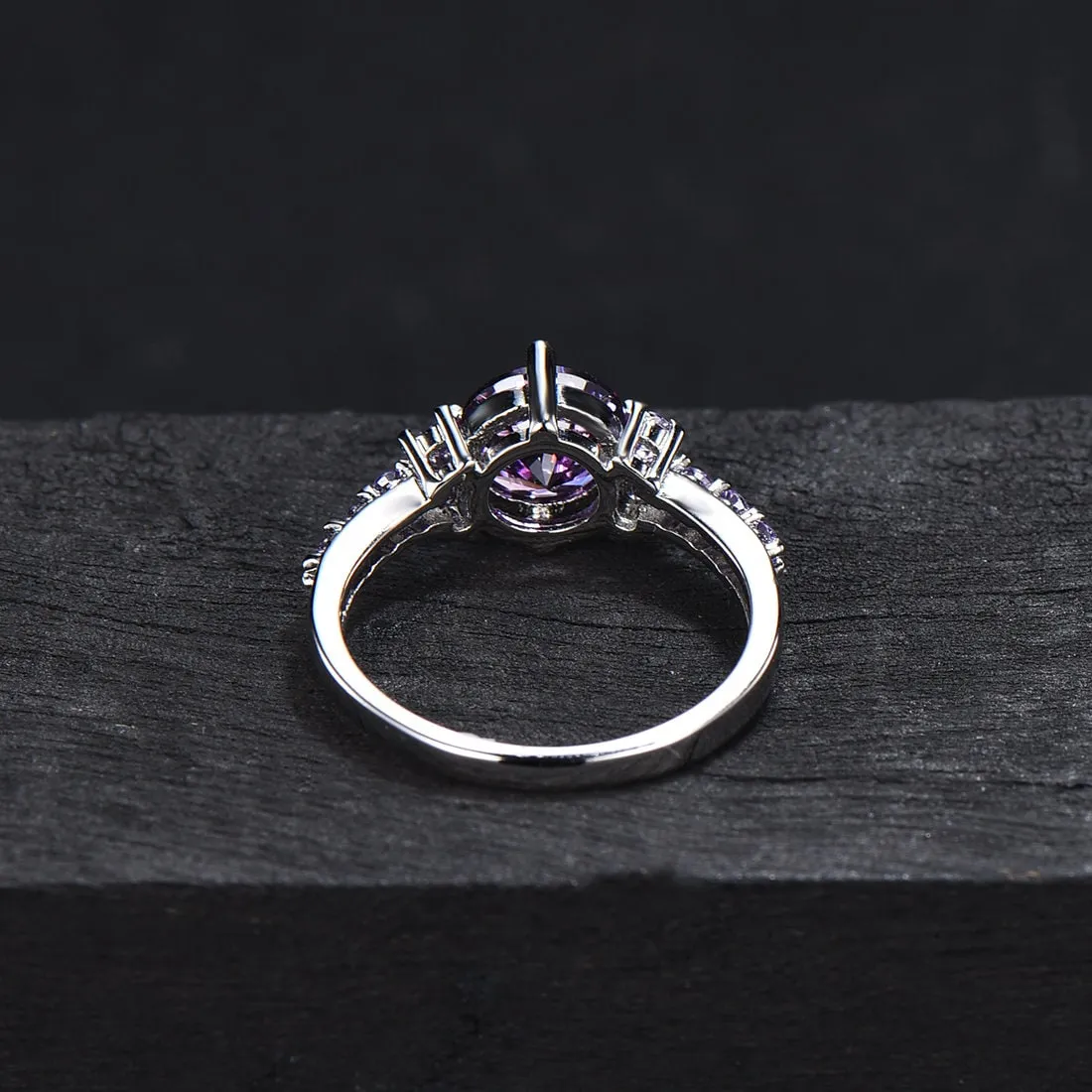 Alexandrite and Amethyst Engagement Rings June Birthstone Wedding Ring Half Eternity Amethyst Band Color-Change Alexandrite Platinum Rings