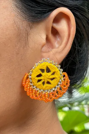 Antarang- Haldi Pushpa (Yellow-Orange), Bead Jumki Earing,  100% Cotton.  Hand Made By Divyang Rural Women.