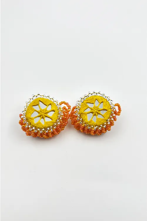 Antarang- Haldi Pushpa (Yellow-Orange), Bead Jumki Earing,  100% Cotton.  Hand Made By Divyang Rural Women.