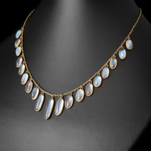 Antique Rainbow Moonstone Fringe Necklace For Women -  14k Gold Vermeil Vintage Necklaces