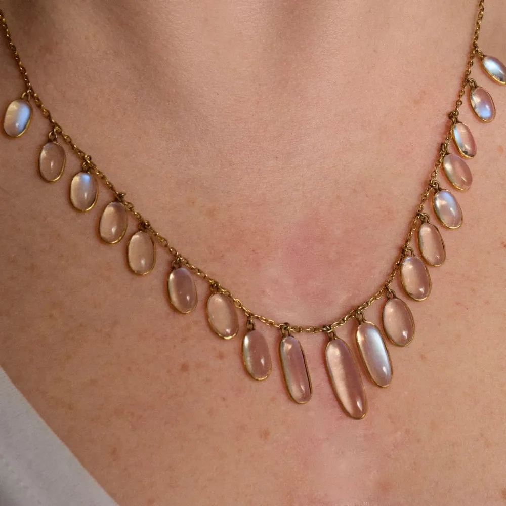 Antique Rainbow Moonstone Fringe Necklace For Women -  14k Gold Vermeil Vintage Necklaces