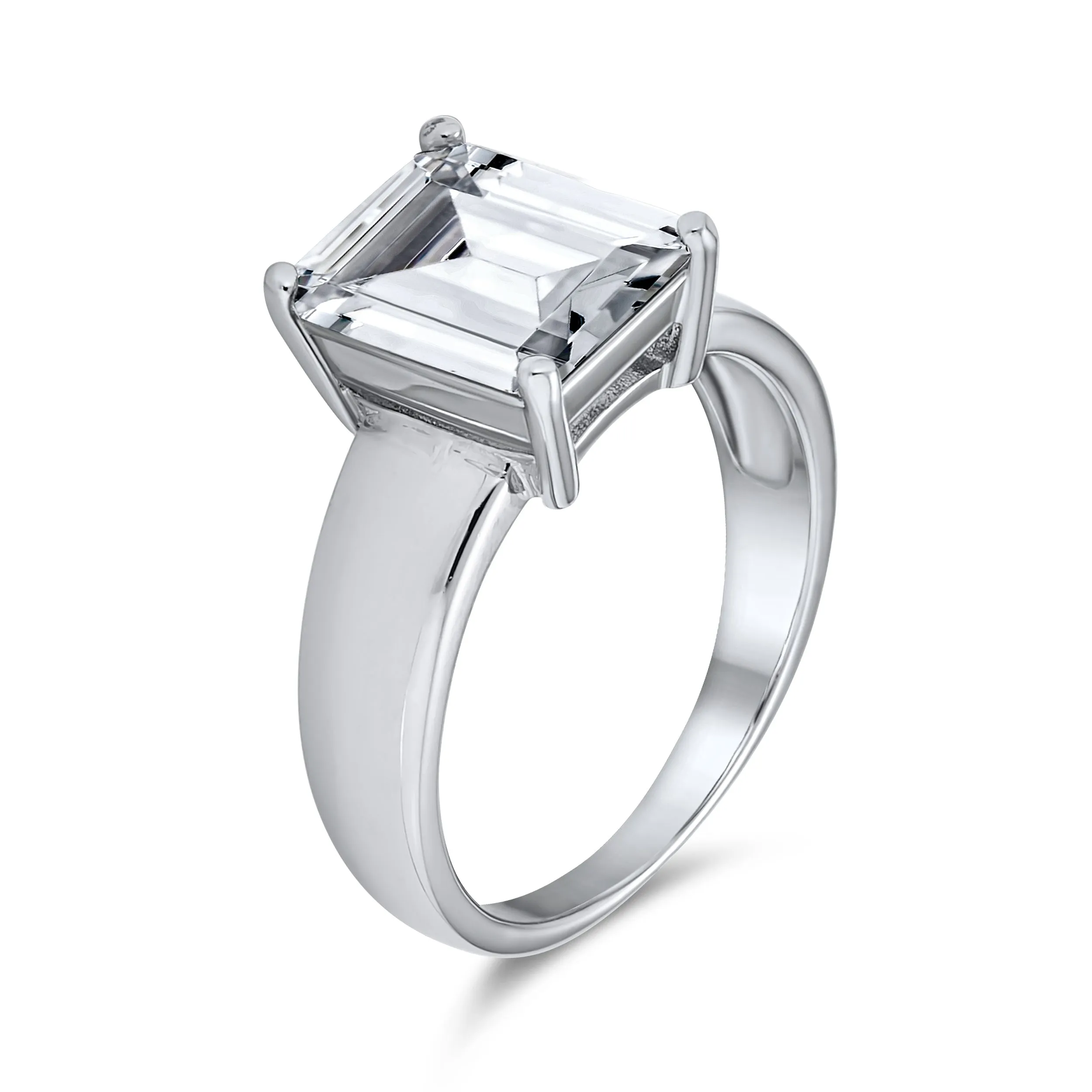 Art Deco 3CT AAA CZ Radiant Emerald Cut Engagement Ring in Sterling Silver