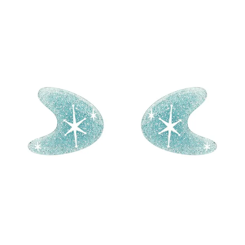 Atomic Boomerang Glitter Stud Earrings - Blue