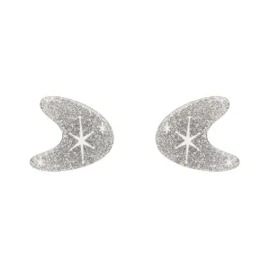 Atomic Boomerang Glitter Stud Earrings - Silver