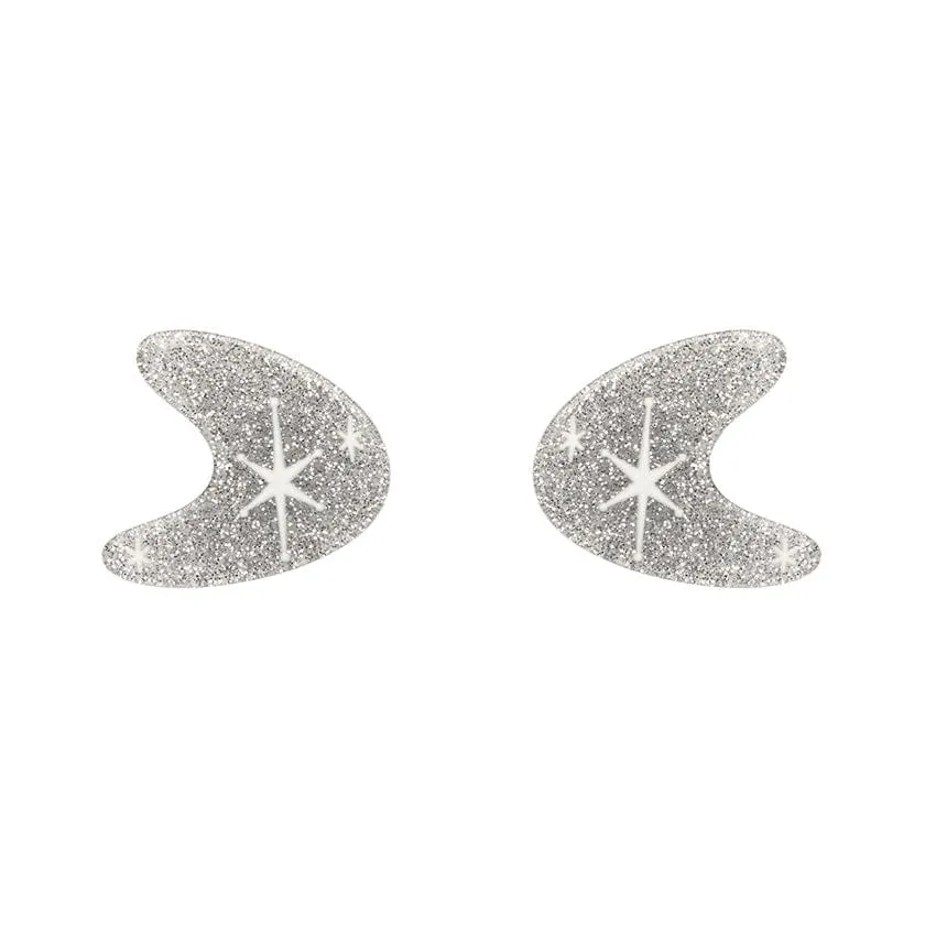 Atomic Boomerang Glitter Stud Earrings - Silver