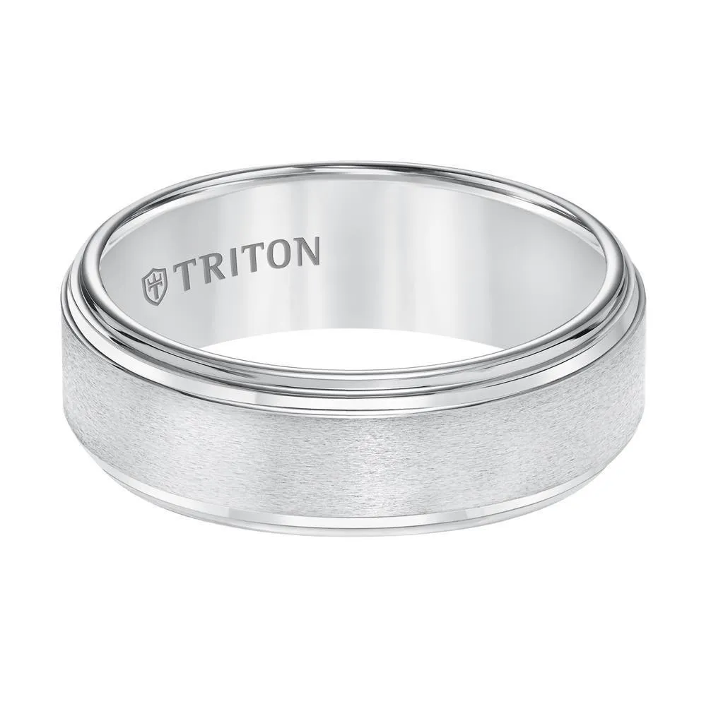 BAIN White Tungsten Band W/ A Double Stepped Edge & Satin Center W/Bright Edges by Triton Rings - 8mm