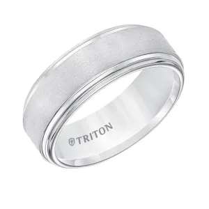 BAIN White Tungsten Band W/ A Double Stepped Edge & Satin Center W/Bright Edges by Triton Rings - 8mm