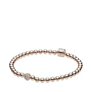 Beaded 14k Rose Gold-plated bracelet with clear cubic zirconia