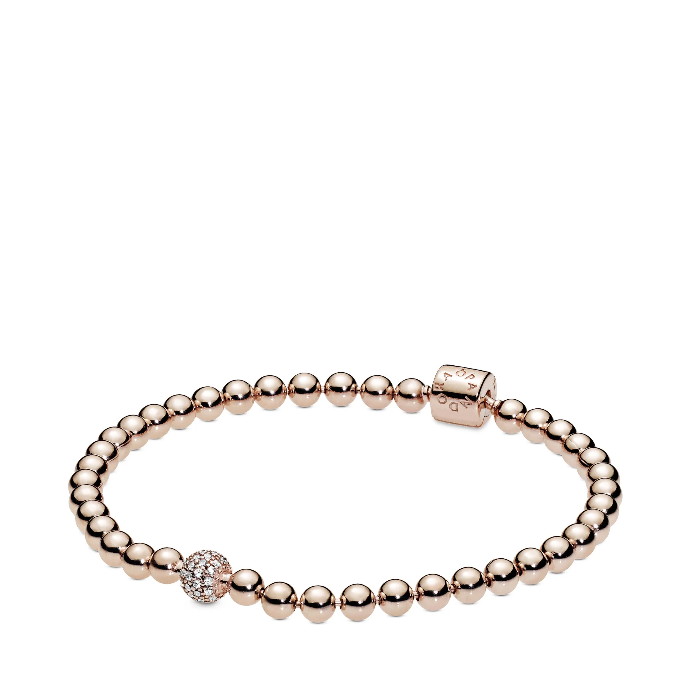 Beaded 14k Rose Gold-plated bracelet with clear cubic zirconia