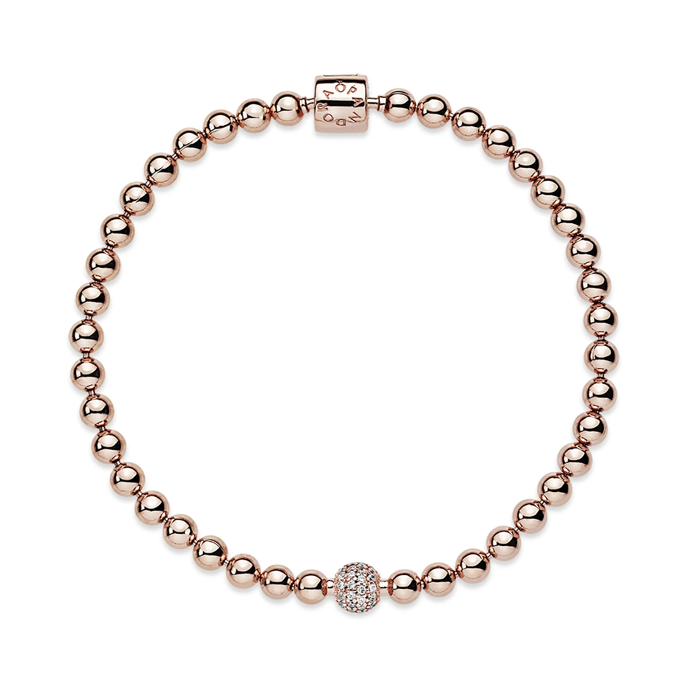 Beaded 14k Rose Gold-plated bracelet with clear cubic zirconia