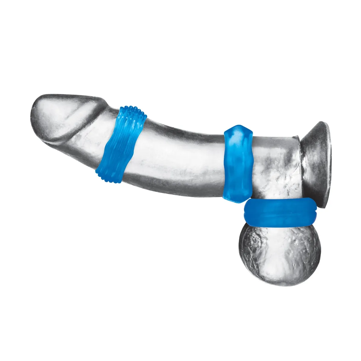 Blue Line Nuts & Bolts Stretch Cock Ring Set 3 Pack Blue