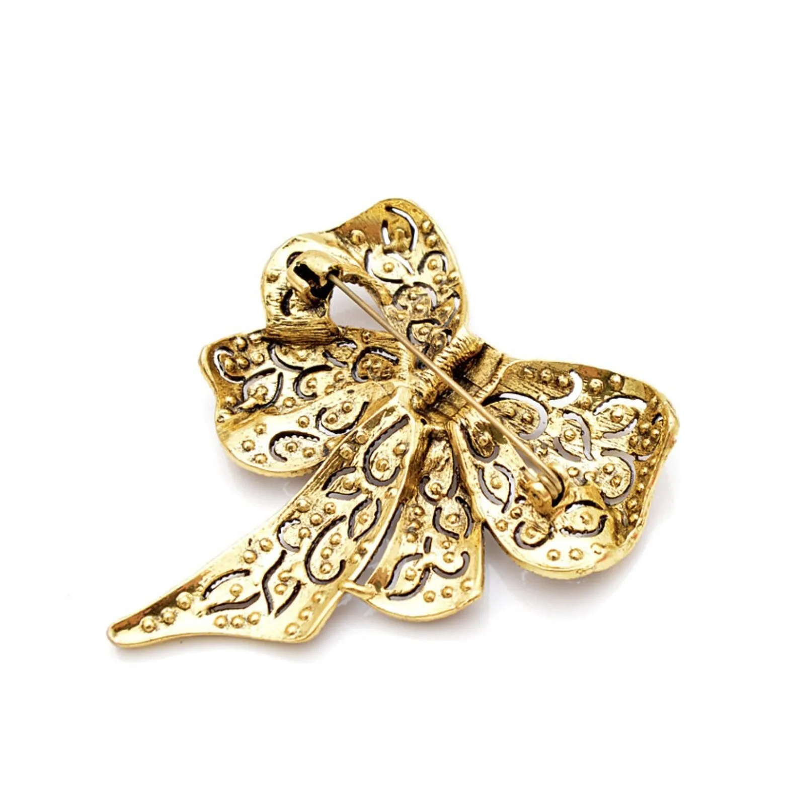 Bow brooch gold or silver plated stunning diamonte designer celebrity pin u9 new