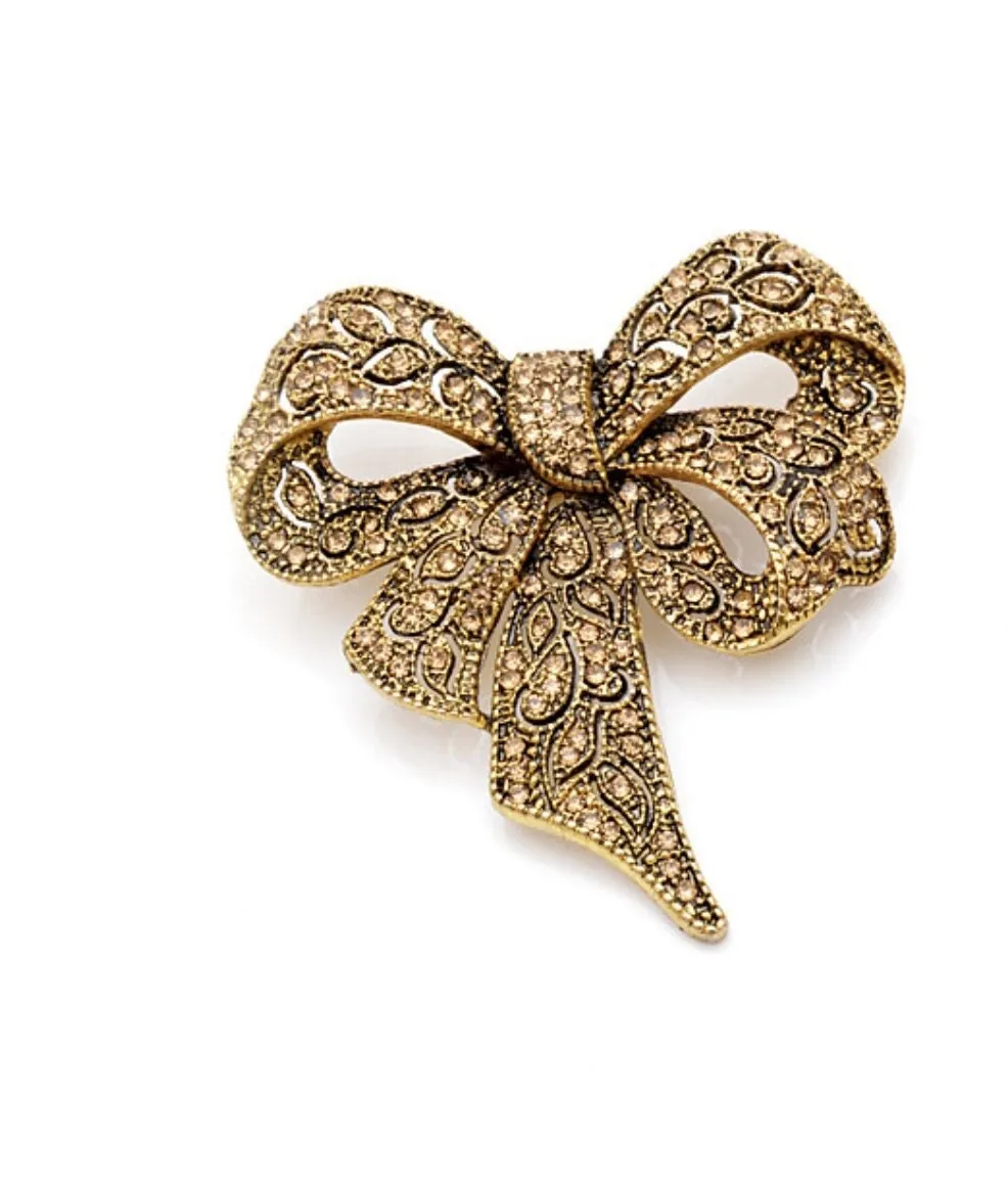 Bow brooch gold or silver plated stunning diamonte designer celebrity pin u9 new