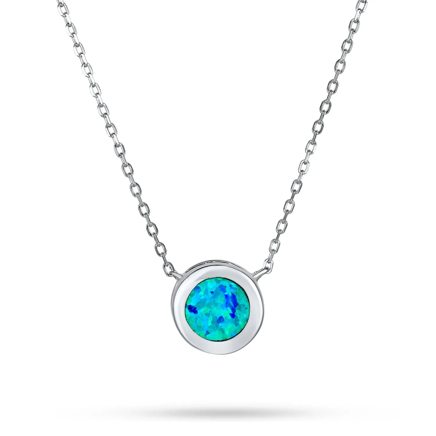 Classic 1CT Solitaire Bezel Set Opal Pendant Necklace 14K Gold Plated Silver