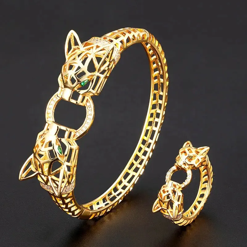 Classic Leopard Crystal Open Bangles&bracelets for Women S4262916