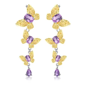 Colourful Gemstone Beading Butterfly Design Silver Drop Earrings for Women