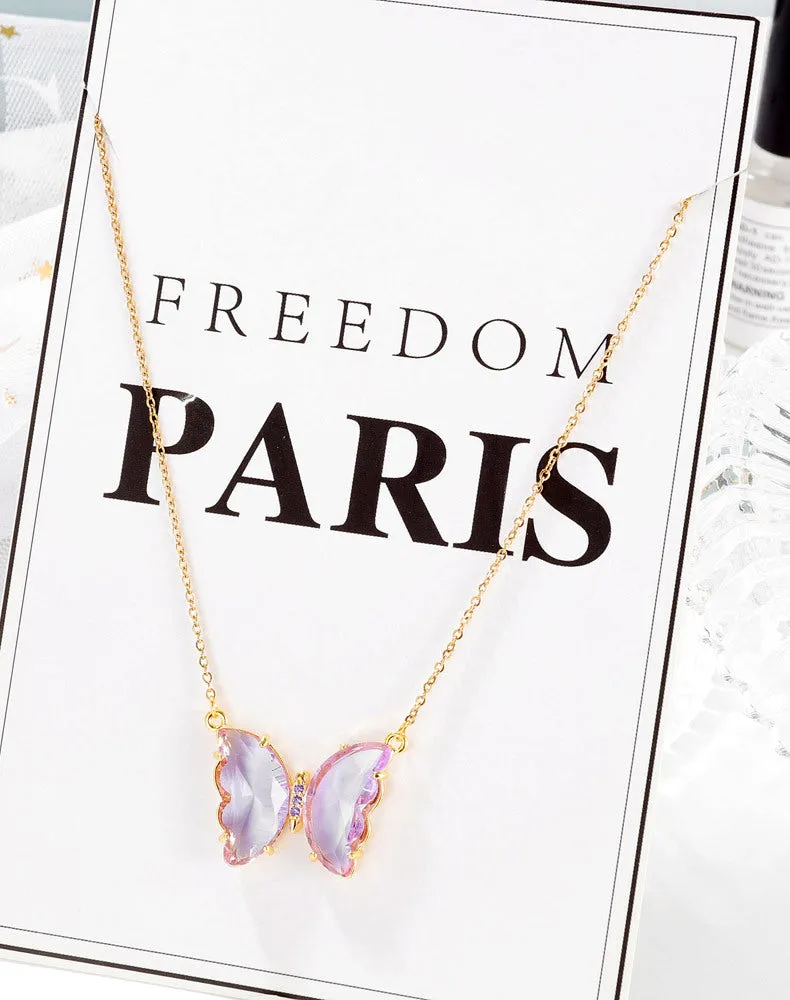 Creative Small Fresh Collarbone Chain Girl Crystal and Diamond Pendant Personalized Versatile Butterfly Necklace