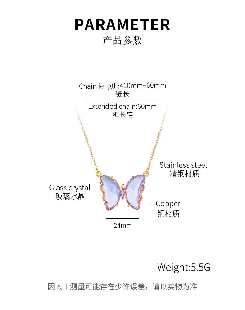 Creative Small Fresh Collarbone Chain Girl Crystal and Diamond Pendant Personalized Versatile Butterfly Necklace