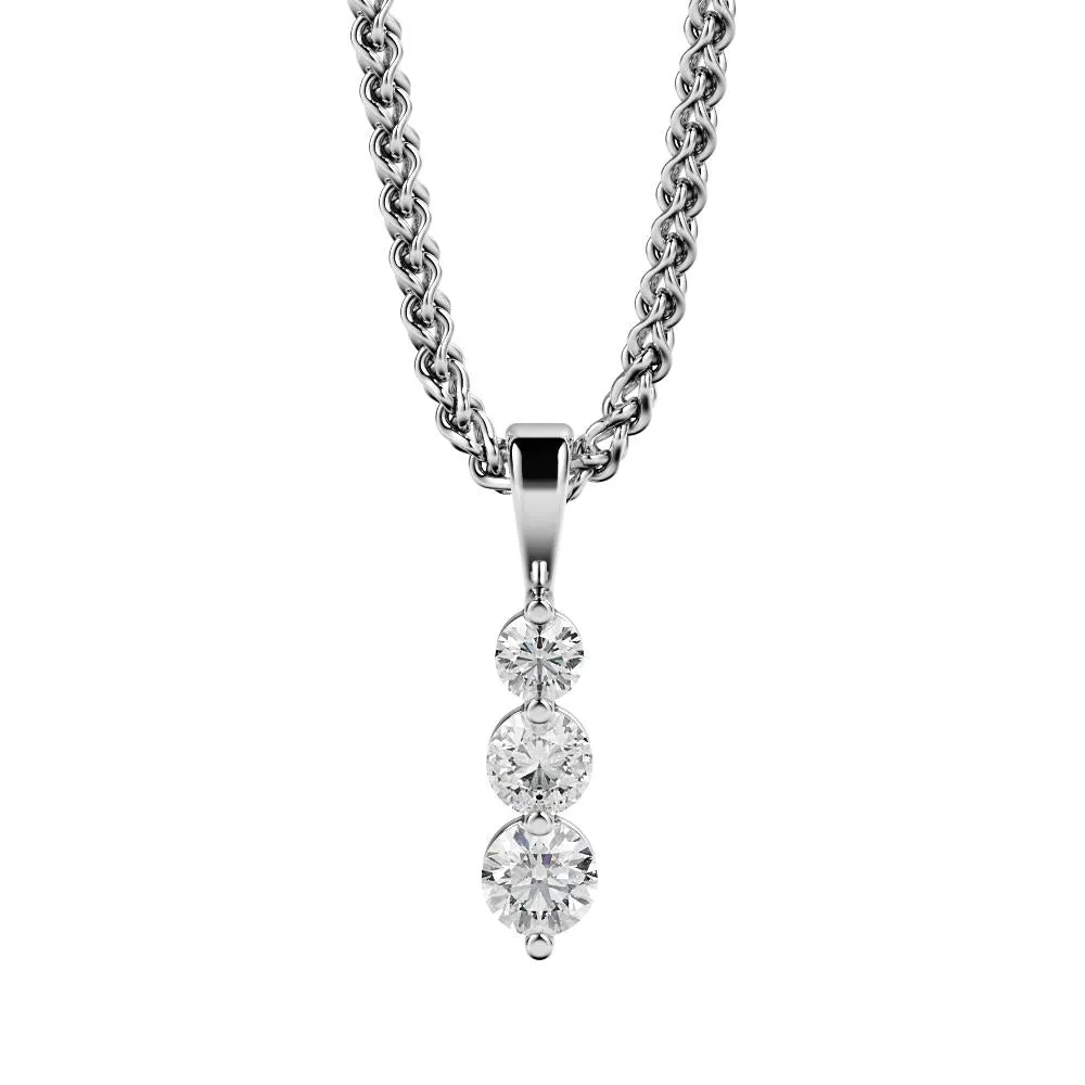 Crepuscular Natural Diamond 3-stone Pendant with a White Necklace