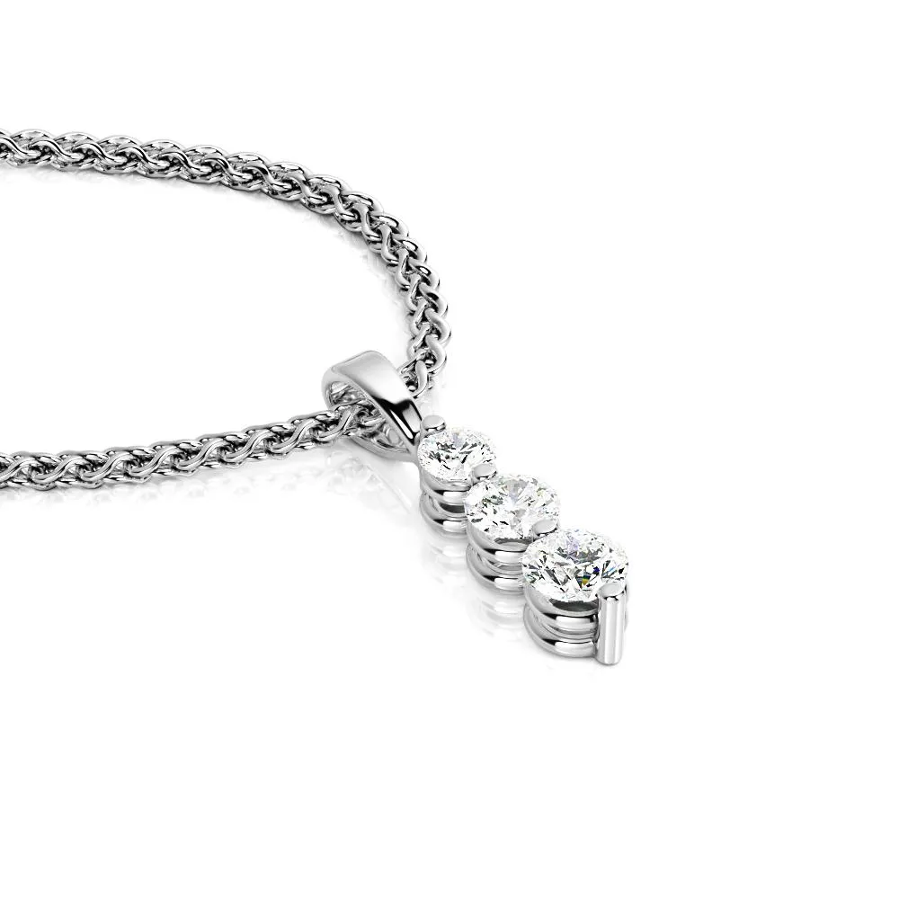 Crepuscular Natural Diamond 3-stone Pendant with a White Necklace