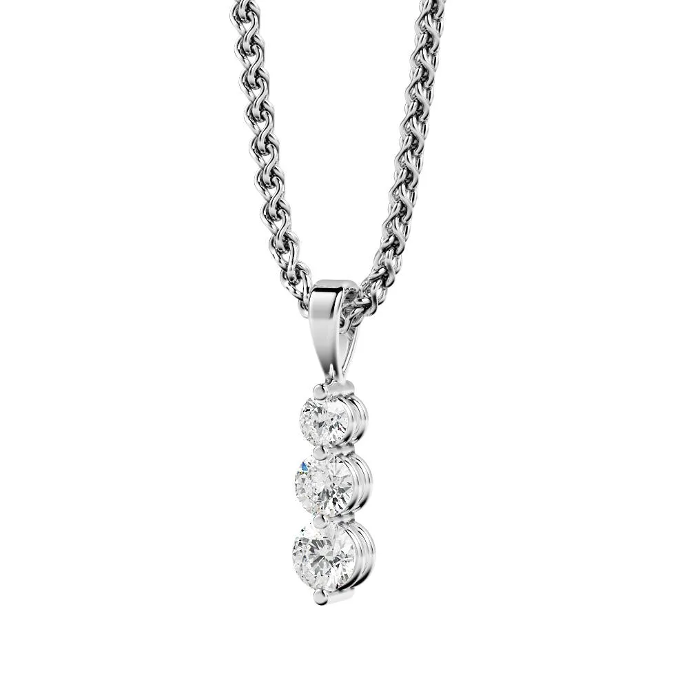 Crepuscular Natural Diamond 3-stone Pendant with a White Necklace