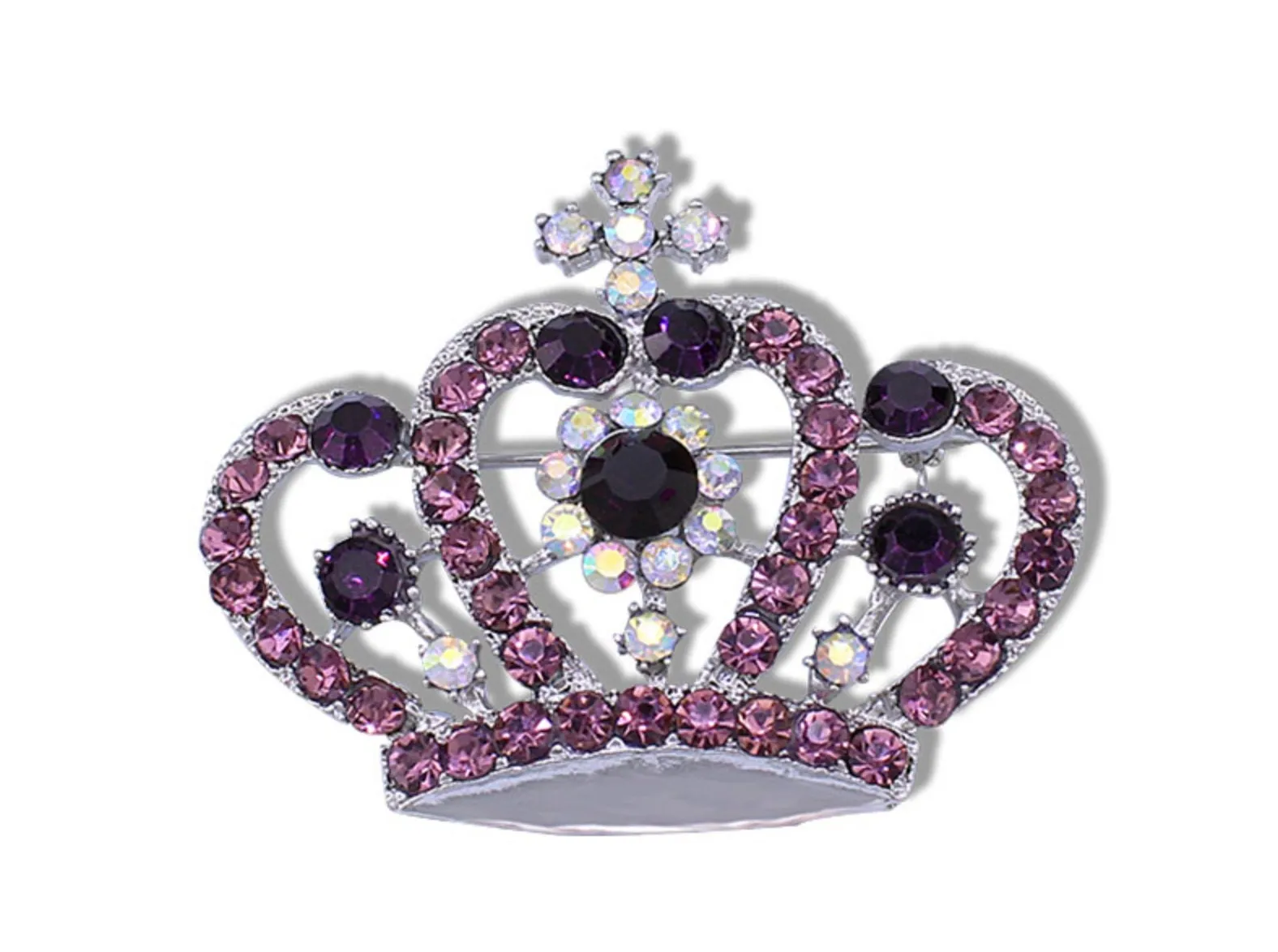 Crown brooch stunning vintage look silver plated stones royal design broach k11